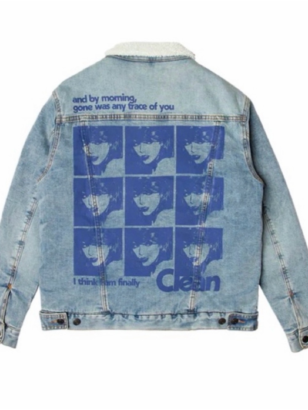 Taylor Swift Clean jacket Light Wash Denim Sherpa Jacket with Blue Graphic Back